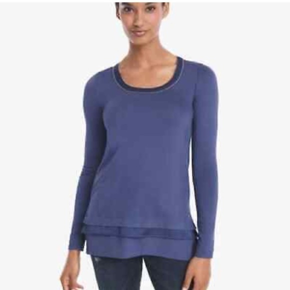 White House Black Market Tops - White House Black Market Ball Chain Tee Blue Long Sleeve XXS